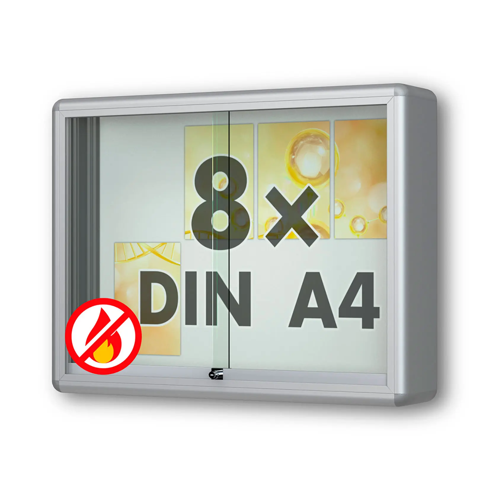 8 x DIN A4 Schaukasten Moveo - "die Schulvitrine" - 210 mm Bautiefe - mit Brandschutzklasse A1 - Rollengelagerte Schiebetüren✓ abschließbar✓ ESG-Sicherheitsglas✓ Schaukasten für Schule, Kita & Uni✓