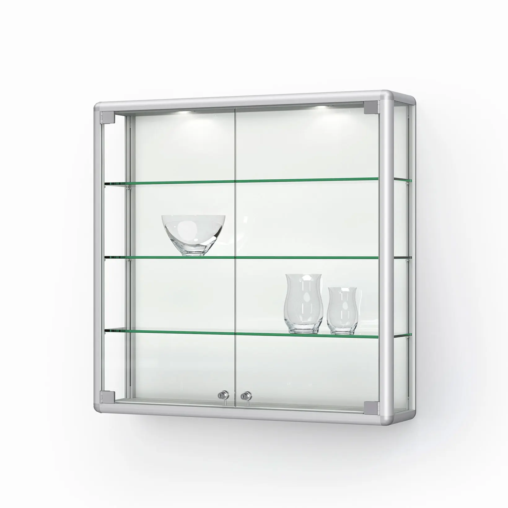 Wandvitrine mit Drehtüren - 1020 mm - gerundet