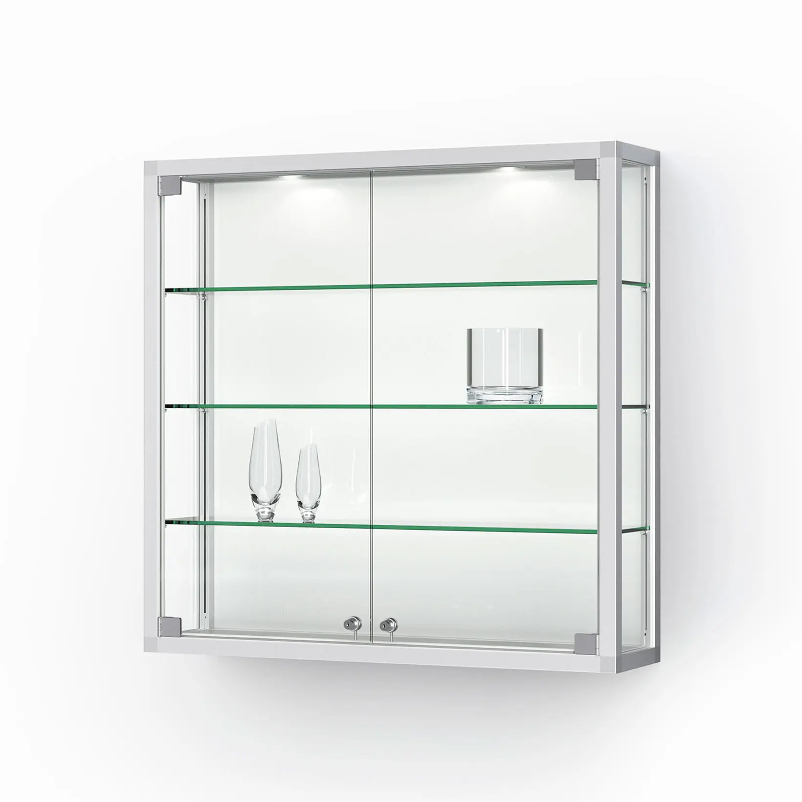 Wandvitrine mit Drehtüren - 1020 mm - eckig